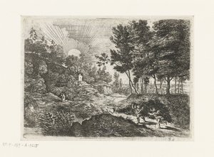 Paysage avec deux putti Paysage avec un garçon et une femme avec une cruche Cinq paysages (titre de la série)