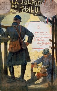 Deux soldats français parcourant des colis de soins envoyés de chez eux. - Lucien Hector Jonas