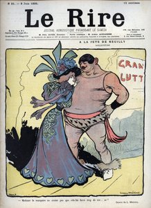 À la fête de Neuilly : soin - une femme élégamment vêtue parle avec un lutteur dessiné par Lucien Marie François Métivet (1863-1930) - le rire du 8 juin - Lucien Metivet