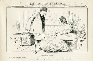 Illustration dans Le Rire, 24/08/12 - Retour de Russie - Anticléricalisme, Russie, Président de la République, Chapeaux, Visite officielle - Marianne, Poincaré Raymond (gravure) - Lucien Metivet