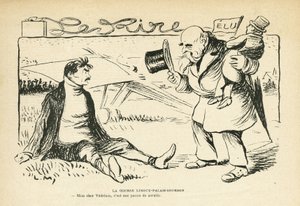 Illustration dans Le Rire, 30/03/12 - La course Limoux-Palais-Bourbon - Élections, Aviation - Védrines Jules (1881-1919) (gravure) - Lucien Metivet