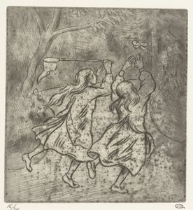Deux filles attrapant des papillons - Lucien Pissarro