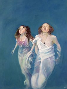 Un garçon et une fille flottant, 2004 (huile sur toile)