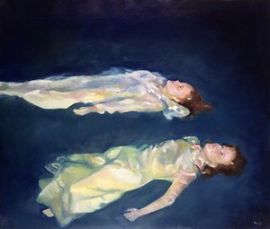 Deux filles flottant, 2004 (huile sur carton)