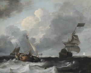 Tempête au large avec vaisseaux de guerre et bateaux de pêche - Ludolf Backhuysen