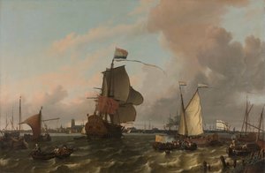 Le vaisseau de guerre Brielle sur la rivière Maas au large de Rotterdam - Ludolf Bakhuysen