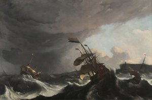 Navires de guerre dans une forte tempête - Ludolf Bakhuysen
