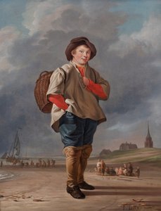 Un garçon pêcheur sur la plage - Ludolf I Backhuysen