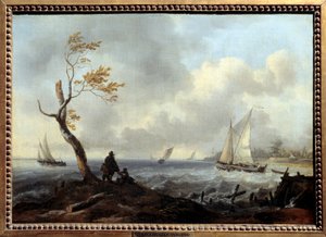 Bateau de pêche et bateau côtier par mauvais temps ou tempête Peinture de Ludolf Backhuysen (1631-1708)
