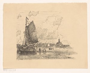 Bomschuit sur la plage de Noordwijk aan Zee - Ludolph Berkemeier (signed by artist)