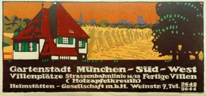 Gartenstadt Munich-Sud-Ouest / Places de villas / Ligne de tramway 16/18 / Villas finies (Holzapfelkreuth) / Société de logement - Ludwig Hohlwein