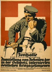 Tonhalle ... Exposition des travaux des prisonniers de guerre allemands internés en Suisse, pub. en 1918 (lithographie en couleur) - Ludwig Hohlwein