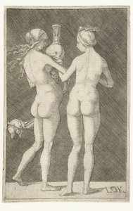 Deux femmes nues avec crâne et sablier - Ludwig Krug