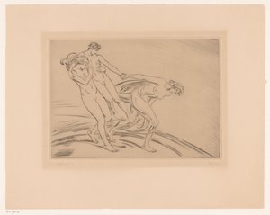 Deux femmes kidnappent un homme - Ludwig von Hofmann (signed by artist)