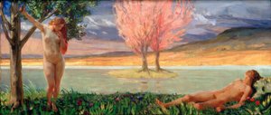 Adam et Ève dans un paysage paradisiaque - Ludwig von Hofmann