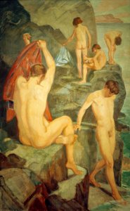 Baigneurs au rocher noir - Ludwig von Hofmann
