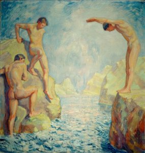 Rive rocheuse avec jeunes hommes