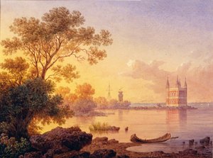 Vue sur le pavillon rose à Peterhof - Luigi Premazzi