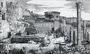 Ruines du Temple de Vespasien à Brescia, gravure par Louis Basiletti (1780-1860), Italie