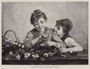 Enfants italiens arrangeant des fleurs - Luigi Bechi