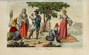 Paysans russes. Illustration de Il costume antico e moderno o storia del governo… par Giulio Ferrario, 1831 - Luigi Giarrè