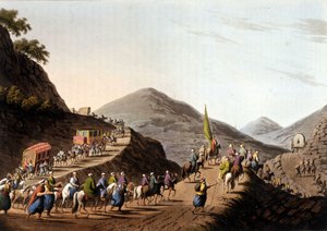 Exode sur les routes des montagnes des Balkans - dans « Vues dans les dominions ottomans, en Europe, en Asie, et quelques îles de la Méditerranée » d