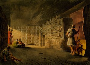 Chambre souterraine de la pyramide de Gizeh, gravure, de Luigi Mayer, de Vues d