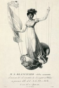 Portrait de la balloniste française Sophie Blanchard lors de son vol à Milan, Italie, 1811