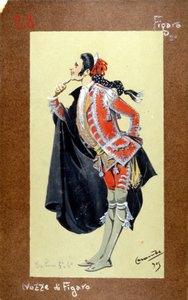 Représentation du personnage de Figaro, "Les Noces de Figaro" (Nozze di Figaro) de Wolfgang Amadeus Mozart de 1786. Costume de Luigi Sapelli Caramba (1865-1936) - Luigi Sapelli Caramba