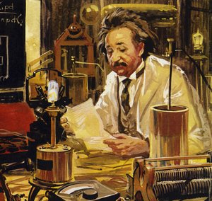 Einstein a travaillé dans de nombreuses universités et écoles polytechniques (lithographie couleur) - Luis Arcas Brauner