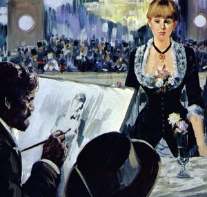 Manet peignant la fille derrière le bar des Folies-Bergères (lithographie couleur) - Luis Arcas Brauner
