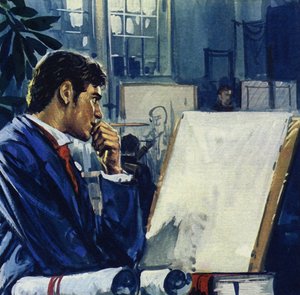 Manet se voit proposer un choix par son père : la fonction publique ou la marine (lithographie couleur). - Luis Arcas Brauner