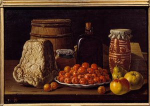 Fromage, fruits et récipient