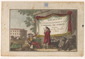 Page de titre avec toreros et une peau de taureau