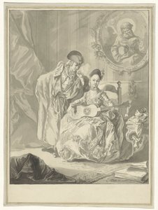 Guitariste assise et homme fumant debout dans un intérieur