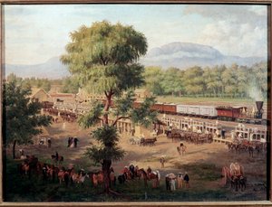 Vue du chemin de fer de la vallée de Mexico Peinture de Luis Coto (1830-1891) Mexico, Musée national d