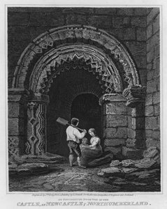 Une porte ornée dans le château, à Newcastle, Northumberland