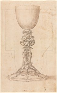 Conception pour un calice recto Plan architectural verso, milieu des années 1500 - Luzio Romano