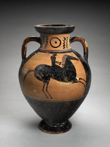 Amphore à col à figures noires avec deux cavaliers, 560-540 av. J.-C.