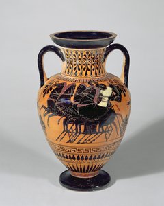 Amphore attique à figures noires représentant un char à roues, 520-500 av. J.-C.