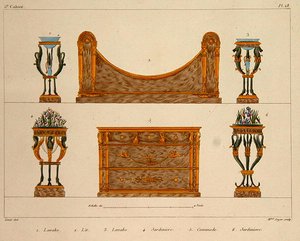 Dessins de meubles, gravés par Mme Soyer, planche 28 de 