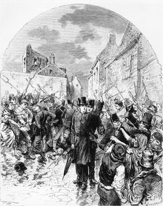 Émeutes en Irlande - Un prêtre catholique arrêté par la police à Mullingar est sauvé par le peuple, de Le Monde Illustré, 25 juin 1881 - M. Ferdinandus