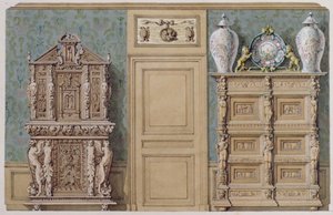 Mobilier dans la salle à manger de la rue Fortunee, maison achetée par Balzac en 1847 - M. Santi