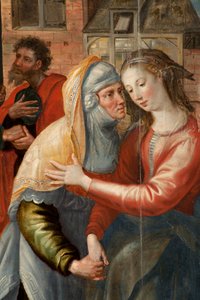 Adoration des Mages, Triptyque, Panneau gauche : Vie de la Sainte Vierge (détail) - Maarten de Vos
