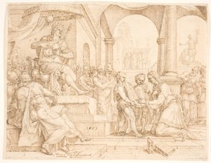 Le secrétaire Shaphan lit le livre de la loi au roi Josias, qui déchire ses vêtements - Maarten van Heemskerck