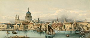 Bateaux sur la Tamise et cathédrale Saint-Paul, Londres, années 1850
