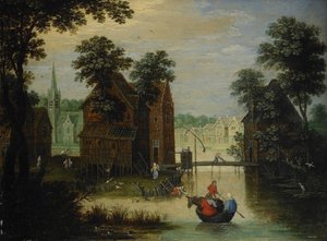 Paysage fluvial avec la fuite en Égypte, 1616 - Maerten Ryckaert