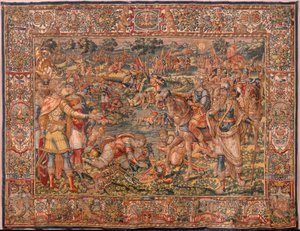 Musée diocésain. Tapisserie flamande. Bruxelles. Atelier François Geubels. Série Histoire de Gédéon. Les guerriers sont choisis. Soie et laine. Legs de l