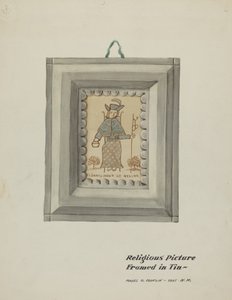 Santo Niño de Atocha dessiné à la main - Cadre en étain fait main, vers 1937 - Majel G. Claflin