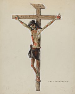 Crucifix en bois peint - Majel G. Claflin